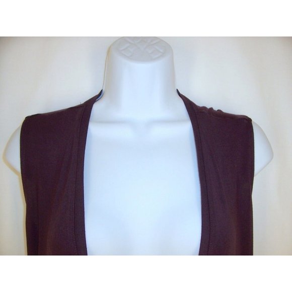 Logo by Lori Goldstein Long Cardigan S Burgundy Sleeveless Floral Chiffon Trim - Picture 2 of 12